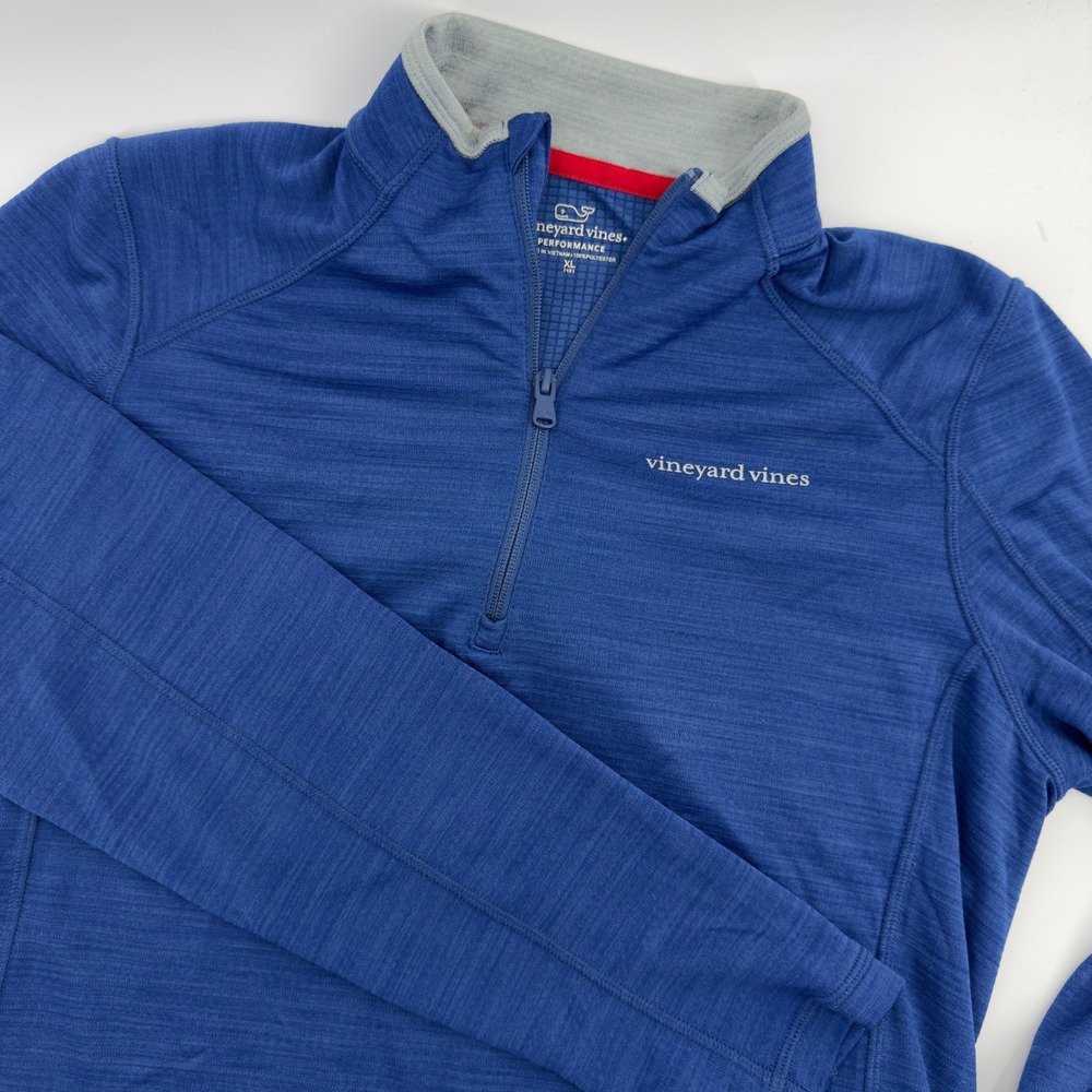 Vineyard Vines Boys XL 18 Performance Quarter Zip Pullover Blue Heathered Jacket